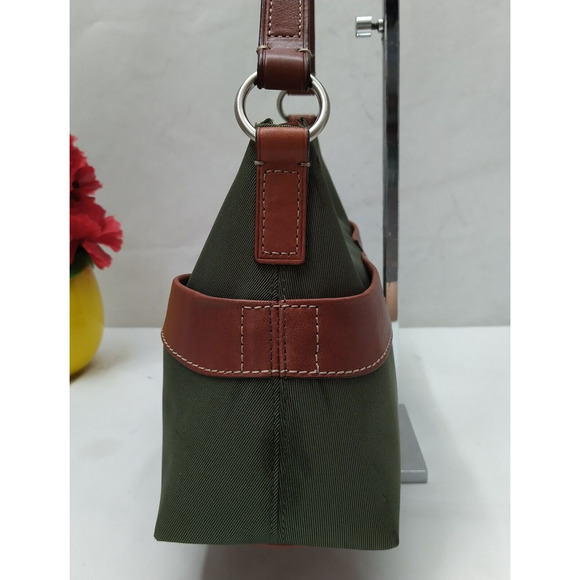 Fossil Oliver Green Nylon Leather Trim Zipper Closure Hobo Shoulder Bag - Picture 3 of 15